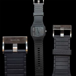 Black DIESEL Watch - “Trojan” - Mens Rubber Band + Black On Black - DZ1384